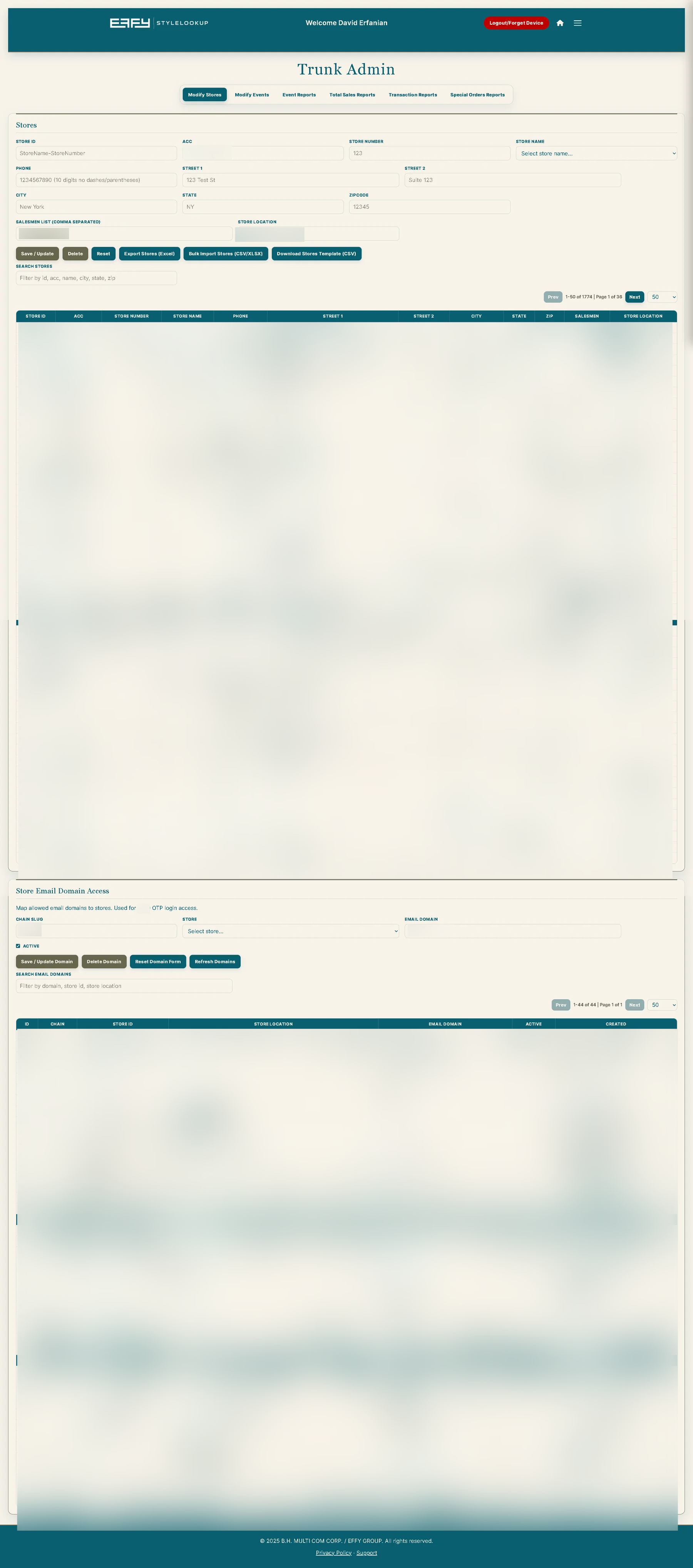 TrunkAdmin application interface