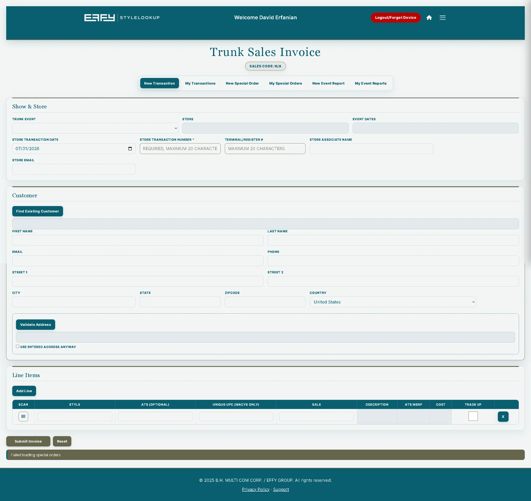TrunkInvoice application interface